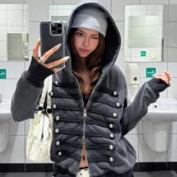 Harajuku Double-breasted Punk Casual Hoodie Y2k Aesthetic Autumn Slim Fit Zipper Hoody Women Streetwear Solid  Grunge Sweatshirt