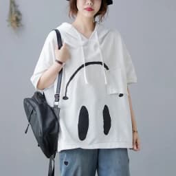 2024 New Summer Fashion Edition Fresh and Age Reducing Loose Casual Oversized Printed Hooded Short Sleeved Women's Hoodie