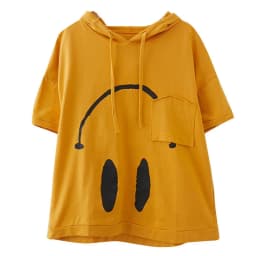 2024 New Summer Fashion Edition Fresh and Age Reducing Loose Casual Oversized Printed Hooded Short Sleeved Women's Hoodie