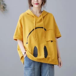 2024 New Summer Fashion Edition Fresh and Age Reducing Loose Casual Oversized Printed Hooded Short Sleeved Women's Hoodie