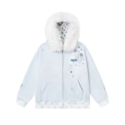 Y2k Kawaii Japanese Print Zipper Hooded Sweatshirts Harajuku Loose Casual Fur Collar Hoodies 2000s Vintage Autumn Coats Chic