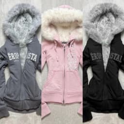 Winter Y2K Punk Vintage Gray Fleece Hoodie Women Plush Lined Zip Sweatshirt Retro Grunge Streetwear Hot Girl Oversized Jacket