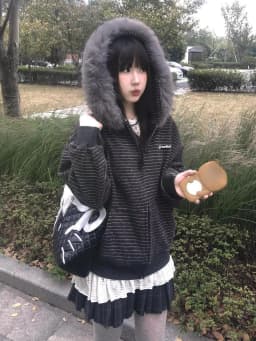 Winter Y2K Punk Vintage Gray Fleece Hoodie Women Plush Lined Zip Sweatshirt Retro Grunge Streetwear Hot Girl Oversized Jacket