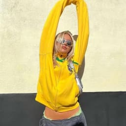 Retro Grunge Gothic Jacket Letter Embroidery Graphic 2000s High Street Y2K Aesthetic Vintage Zip Up New Coat Yellow Sweatshirts
