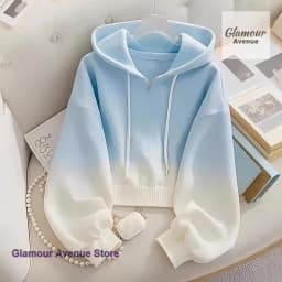 French style dopamine blue gradient high sense hooded sweater coat women's spring and autumn new unique super nice blouse.