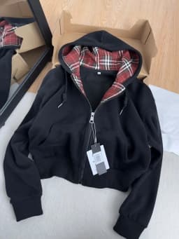 American Vintage Plaid Patchwork Zip Up Hoodie for Women Autumn Winter Loose Casual All Match Cardigan Jacket Women Y2k Top
