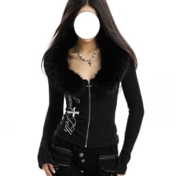 Punk Style Long Sleeve T-Shirt Women's Slim Fit Zipper Cardigan Shirt Collar Detachable Fur Patchwork Autumn Fashion Top