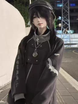 Subculture Punk Style Kawaii Long Sleeve Hoodie Women Casual Cartoon Print Cat Ears Sweatshirt Harajuku Sweet 2025 Autumn