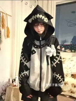 Subculture Punk Style Kawaii Long Sleeve Hoodie Women Casual Cartoon Print Cat Ears Sweatshirt Harajuku Sweet 2025 Autumn