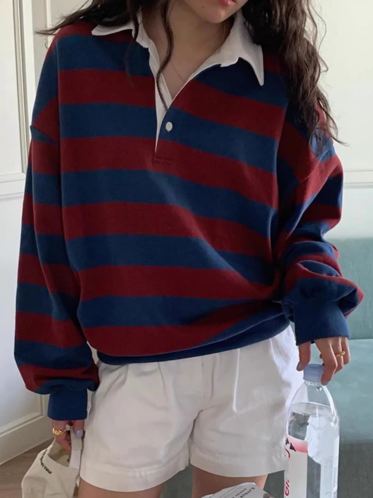 American Style Oversize Striped Sweatshirt Women's Loose Long Sleeve Autumn New Lazy Style Versatile Outerwear Neck
