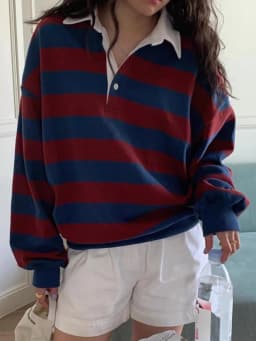 American Style Oversize Striped Sweatshirt Women's Loose Long Sleeve Autumn New Lazy Style Versatile Outerwear Neck