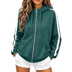 Women Striped Sleeve Zip Up Hoodie Drawstring Hooded Sweatshirt Long Sleeve Pocket Loose Oversized Casual Color Block Jacket Y2k