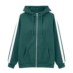 Women Striped Sleeve Zip Up Hoodie Drawstring Hooded Sweatshirt Long Sleeve Pocket Loose Oversized Casual Color Block Jacket Y2k