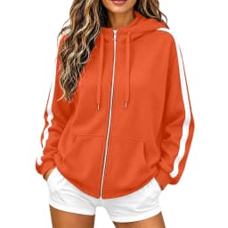Women Striped Sleeve Zip Up Hoodie Drawstring Hooded Sweatshirt Long Sleeve Pocket Loose Oversized Casual Color Block Jacket Y2k