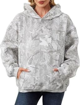 Women's And Women V Neck Long Sleeve Printed Distressed Hoodie For Women Women's Sweat-shirt Casual Pullover Top with Oversized