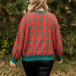 Lamuusaa y2k Women Sweatshirt Fashion Clothing Plaid Print Pullover Long Sleeve Crew Neck Loose Hoodie Top 2000s Streetwear