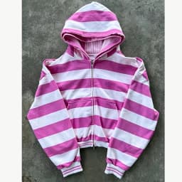 Retro Women's Striped Zipper Hoodie High Street Rip Edge Street Long Sleeve Y2K Sportswear Pocket Fashion Punk Gothic