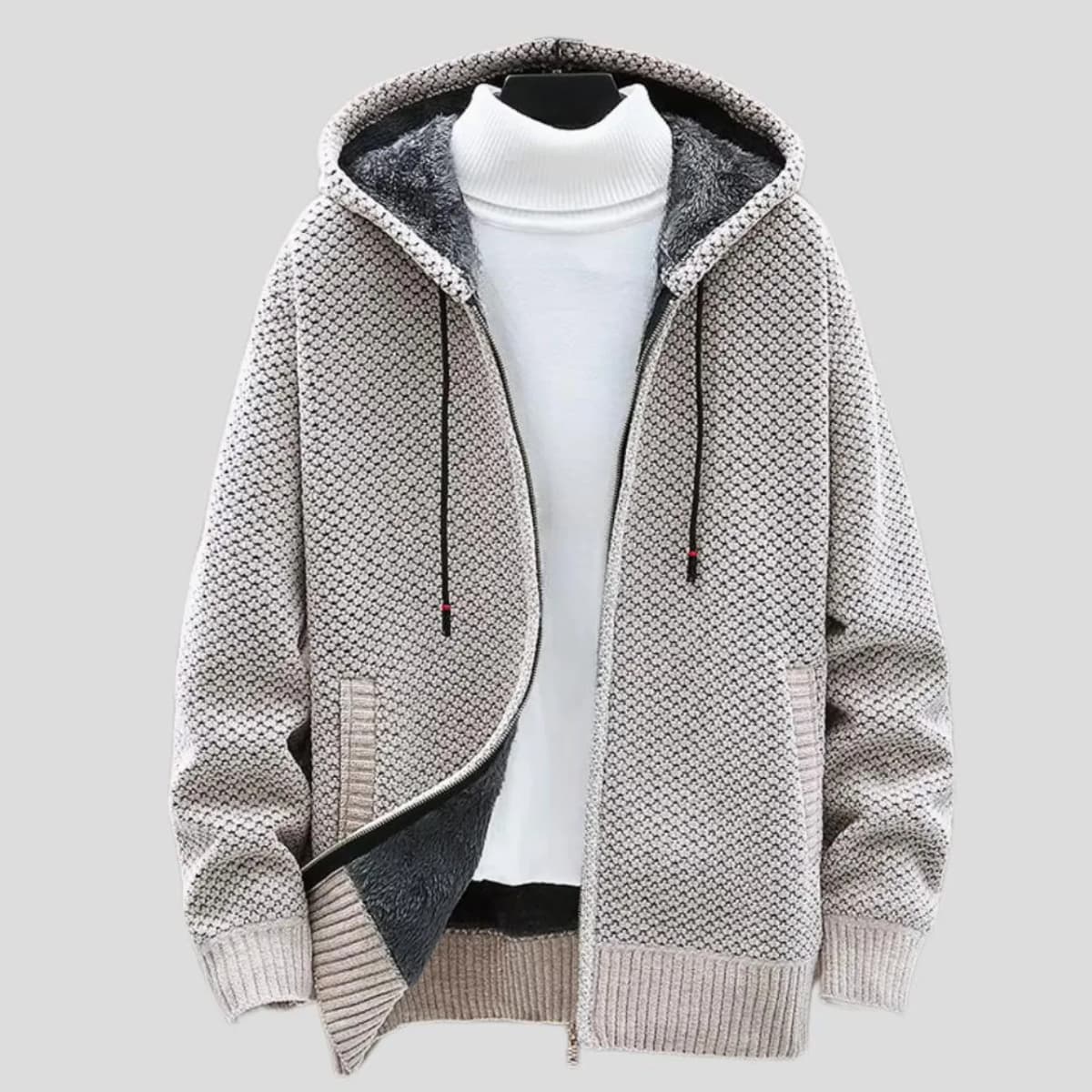Men's Winter Cardigan Hooded Solid Zip Sweater Jacket Thickened Fleece Warm Casual Sweatercoats Chenille Knitted Sweater Women