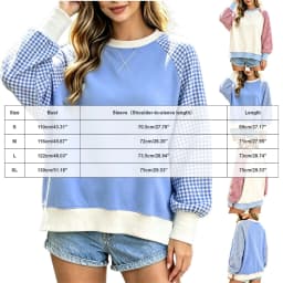 Women Gingham Plaid Raglan Sleeve Sweatshirt Crew Neck Cross Decor Color Block Long Sleeve Top Loose Casual Patchwork Sweatshirt