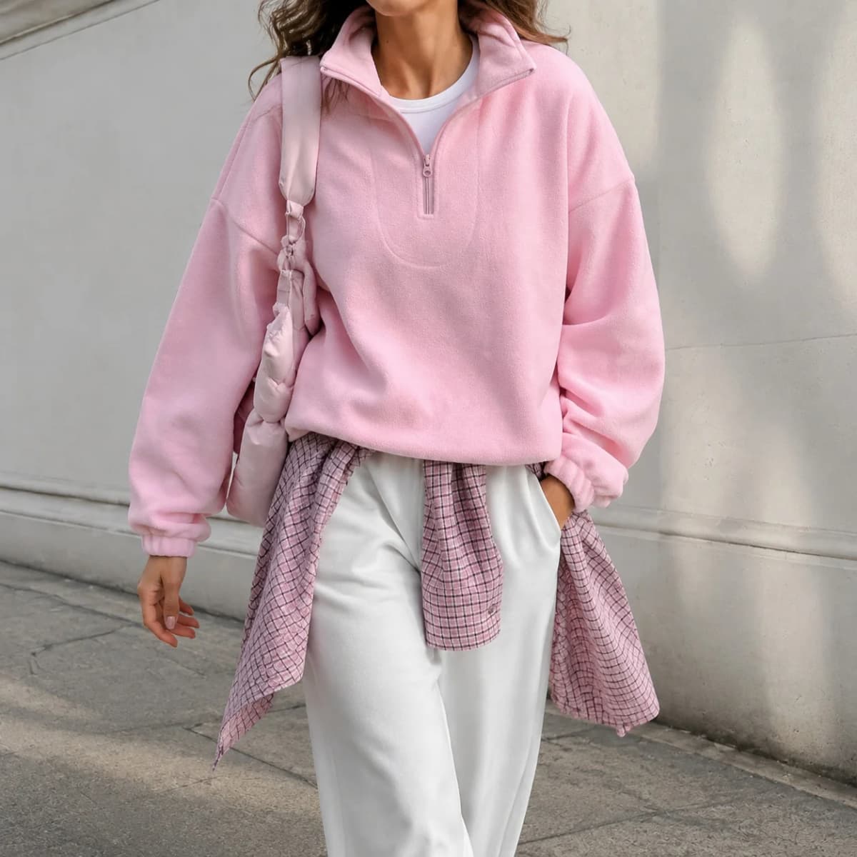 Loose Fit Pullover Hoodie Mid Length Commuter with Regular Sleeve Long Sleeve Notched Collar Elegant Colorblock Women Sweatshirt