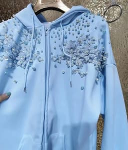 Beaded Sequined Stitch Hoodie Women Cotton Sweatshirts Long Sleeve Outerwears Female Zipper Cardigan Coat 2025 Woman Clothing