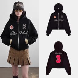 American Style Short Hoodie Women's Casual Sports Jacket Trendy Brand Top New Model Loose Fit Long Sleeve Zipper Closure