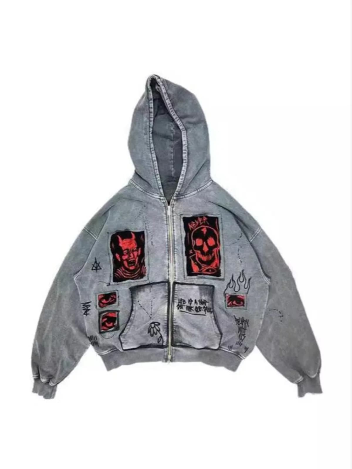 American Street Style Vintage Hoodie Thickened Patchwork Loose Fit Hooded Sweatshirt Women's Streetwear Fashion Long Sleeve