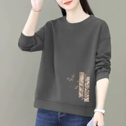 All-match Lantern Long Sleeve Round Neck Plant&Flowers Printing Pullover Women's Loose Fashionable Spring Autumn Hoodies Tops