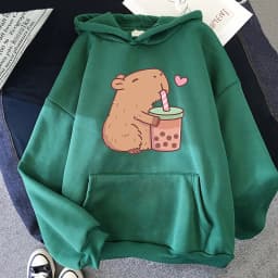 Kawaii  Bubble Tea Capybara Hoodie Women/Men Aesthetic Graphic Funny Hoodies Unisex Autumn Winter Harajuku Pullovers Sweatshirts