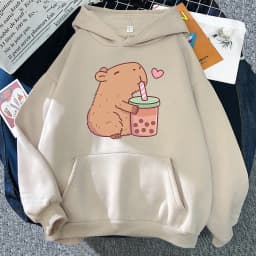 Kawaii  Bubble Tea Capybara Hoodie Women/Men Aesthetic Graphic Funny Hoodies Unisex Autumn Winter Harajuku Pullovers Sweatshirts