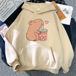 Kawaii  Bubble Tea Capybara Hoodie Women/Men Aesthetic Graphic Funny Hoodies Unisex Autumn Winter Harajuku Pullovers Sweatshirts