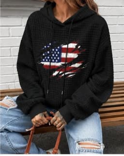 Retro Street Long Sleeve Flag Hoodie Waffe Fabric Harajuku Casual Sweatshirt All Match Men and Women Clothing Pullover Hoodies