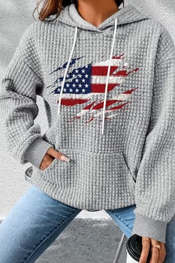 Retro Street Long Sleeve Flag Hoodie Waffe Fabric Harajuku Casual Sweatshirt All Match Men and Women Clothing Pullover Hoodies