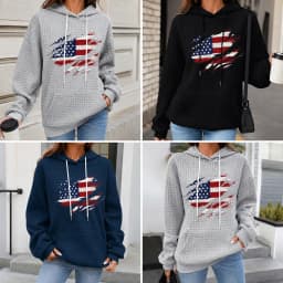 Retro Street Long Sleeve Flag Hoodie Waffe Fabric Harajuku Casual Sweatshirt All Match Men and Women Clothing Pullover Hoodies