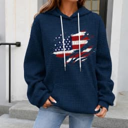 Retro Street Long Sleeve Flag Hoodie Waffe Fabric Harajuku Casual Sweatshirt All Match Men and Women Clothing Pullover Hoodies