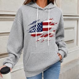 Retro Street Long Sleeve Flag Hoodie Waffe Fabric Harajuku Casual Sweatshirt All Match Men and Women Clothing Pullover Hoodies