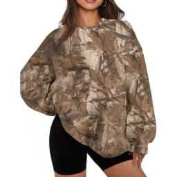Printed Loose Fit Hoodie Mid Length Western Style with Floral Pattern Long Sleeve Casual Round Neck Crew Neck Women Sweatshirt