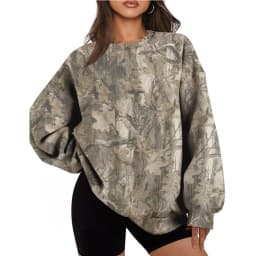 Printed Loose Fit Hoodie Mid Length Western Style with Floral Pattern Long Sleeve Casual Round Neck Crew Neck Women Sweatshirt
