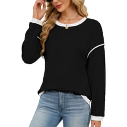 Casual Crew Neck Hoodie Loose Fit American and European Style with Long Sleeve Patchwork Regular Length Pullover for Women