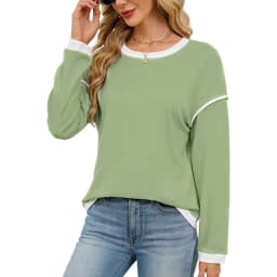 Casual Crew Neck Hoodie Loose Fit American and European Style with Long Sleeve Patchwork Regular Length Pullover for Women