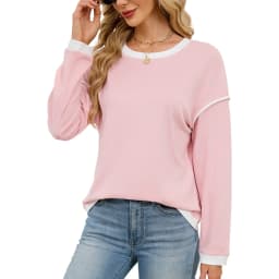 Casual Crew Neck Hoodie Loose Fit American and European Style with Long Sleeve Patchwork Regular Length Pullover for Women