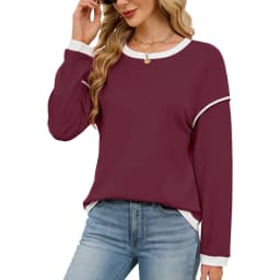 Casual Crew Neck Hoodie Loose Fit American and European Style with Long Sleeve Patchwork Regular Length Pullover for Women