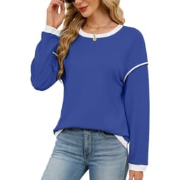 Casual Crew Neck Hoodie Loose Fit American and European Style with Long Sleeve Patchwork Regular Length Pullover for Women
