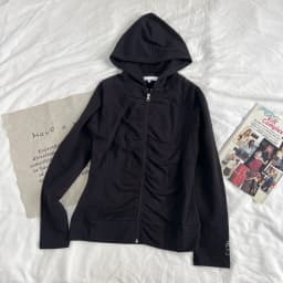 Y2K Retro Casual Pleated Sweatshirt Women Harajuku Black Slim Zip Up Hooded Jacket Long Sleeve Hoodie Gothic Yoga Workout Hoodie