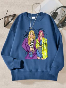 Urban Fashion Street Shopping Girl Print Women Sweatshirts Harajuku Hip Hop Sportswear Casual Fleece Pullovers Autumn Clothing