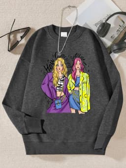 Urban Fashion Street Shopping Girl Print Women Sweatshirts Harajuku Hip Hop Sportswear Casual Fleece Pullovers Autumn Clothing