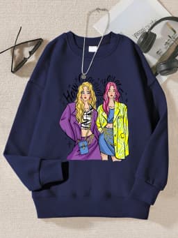Urban Fashion Street Shopping Girl Print Women Sweatshirts Harajuku Hip Hop Sportswear Casual Fleece Pullovers Autumn Clothing