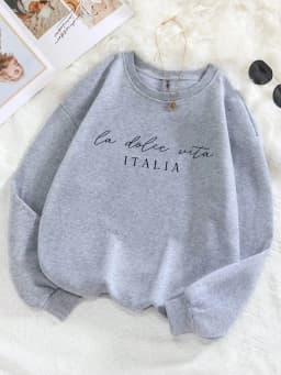 La Dolce Vita Italia Printed Womens Sweatshirt Crewneck Y2K Loose Clothing Multicolor Casual Pullover Fleece All-Match Top