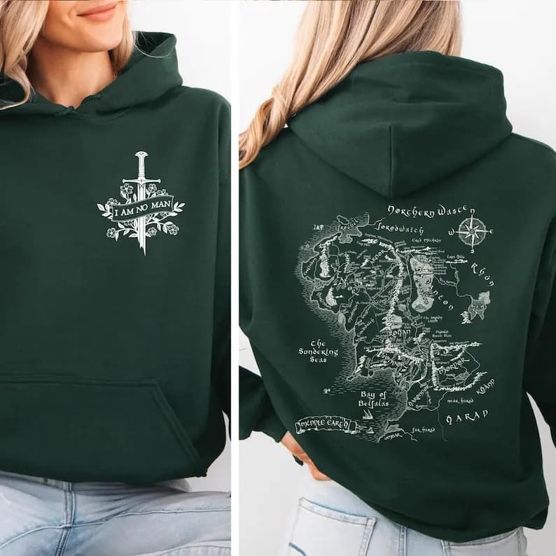 I Am No Man Hoodie Fantasy Map Sweatshirt Bookish Gift for Readers Cozy Adventure Hoodies Feminist Fantasy Apparel Long Sleeve