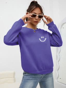 Smiling Face Printing Tops Women Fashion O-Neck Sweatshirt Autumn Fleece Casual Tracksuit Hip Hop Loose Versatile Clothes Female